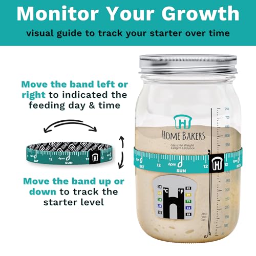 Premium Sourdough Starter Kit – 34oz Glass Jar with Feeding Tracker, Thermometer, Scraper & Airtight Lid for Artisan Bread