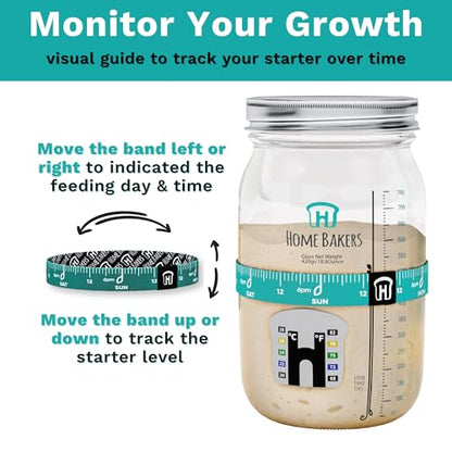 Premium Sourdough Starter Kit – 34oz Glass Jar with Feeding Tracker, Thermometer, Scraper & Airtight Lid for Artisan Bread