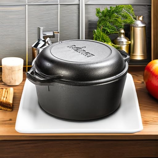 Lodge Pre-Seasoned Cast Iron Double Dutch Oven With Loop Handles, 5 qt