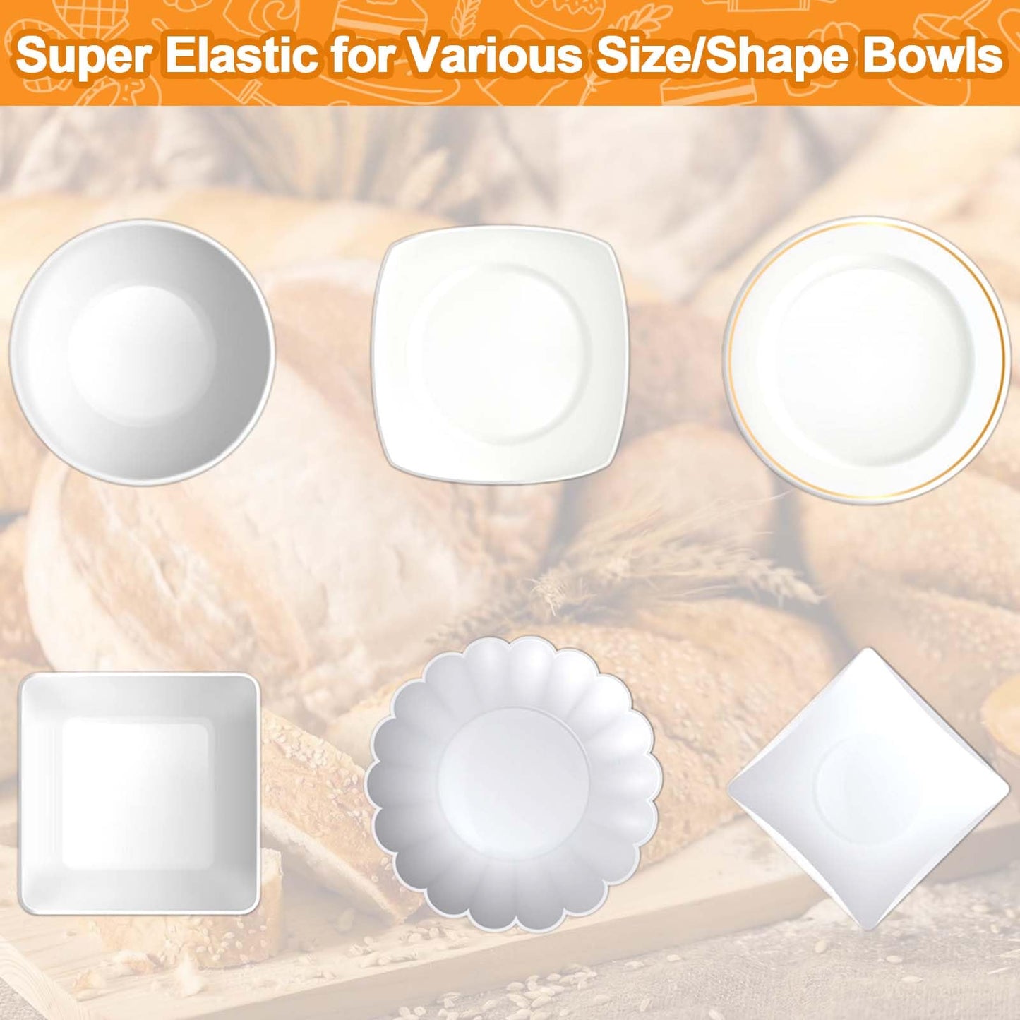 100PCS Bowl Covers for Bread Proofing, Reusable Elastic Sourdough Bread Baking Supplies, Plastic Bowl Covers for Bread Rising, Stretchable Plastic Wrap for Storage Containers