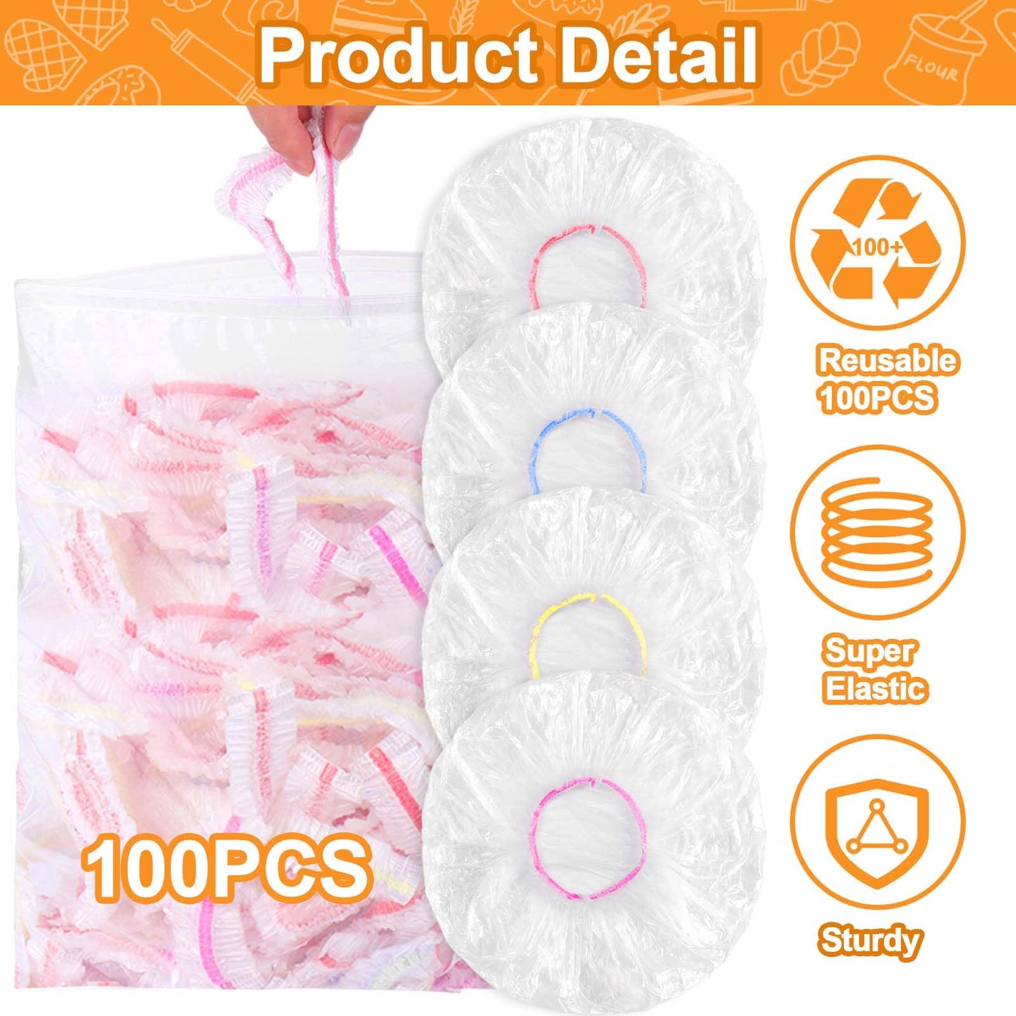 100PCS Bowl Covers for Bread Proofing, Reusable Elastic Sourdough Bread Baking Supplies, Plastic Bowl Covers for Bread Rising, Stretchable Plastic Wrap for Storage Containers