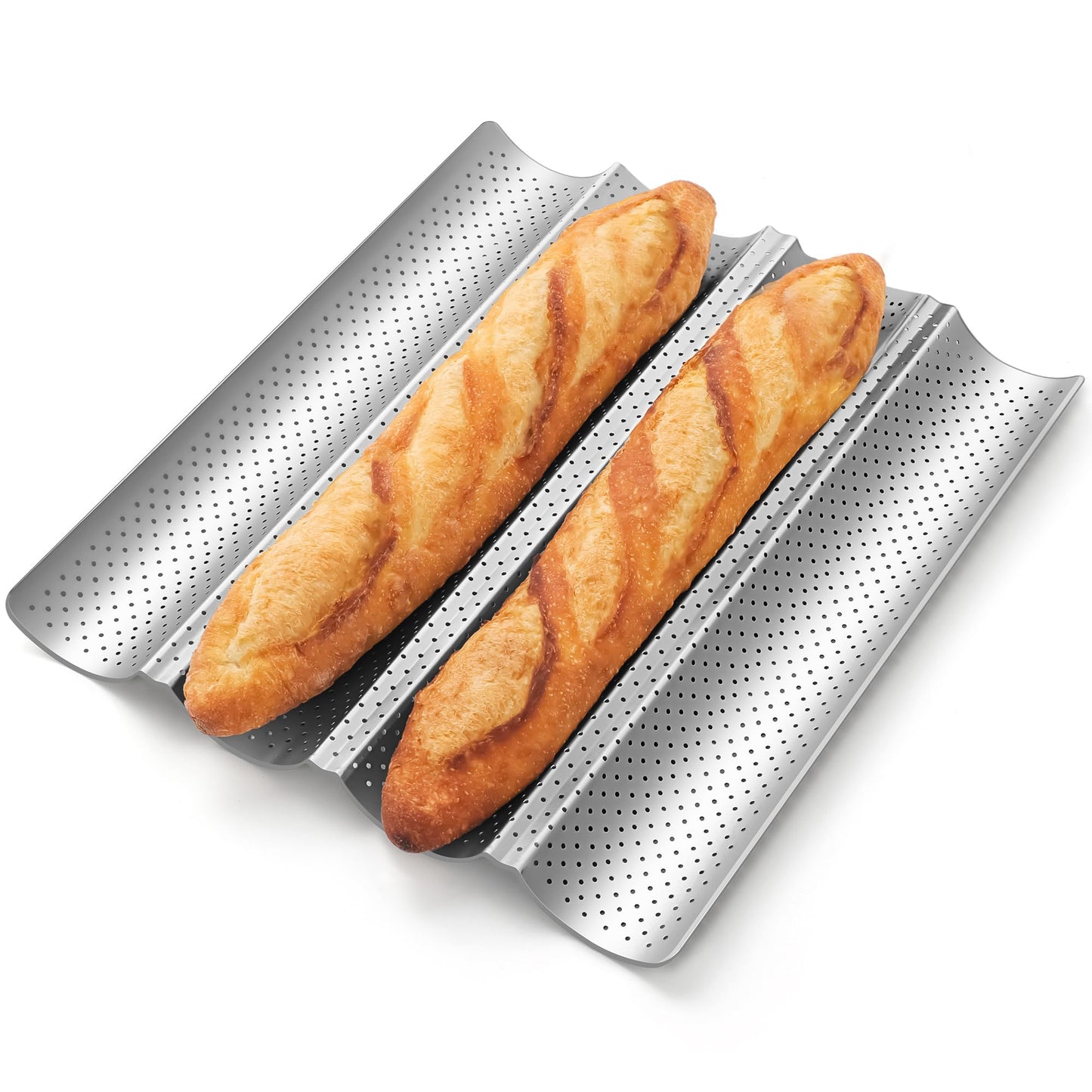 Baguette Bread Pan, Premium Nonstick Perforated Baguette Pan for French Bread Baking, 4 Loaves Baguette Baking Tray for Sourdough, Italian Bread, Perfect for Creating Crisp Golden-Brown Crust