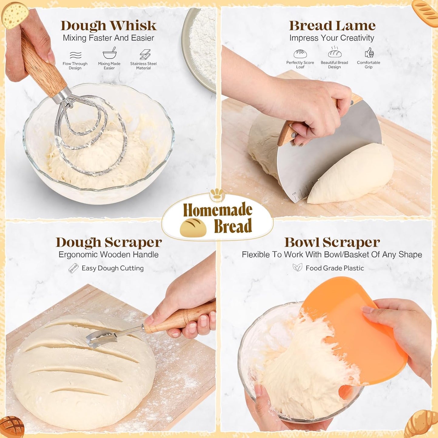 Sourdough Bread Baking Supplies, Bread Baking Supplies, Sourdough Starter Kit, Sourdough Kit, Bread Making Tools Kit, Bread Proofing Basket, Sourdough Proofing Basket, Gifts for Sourdough Bread Bakers