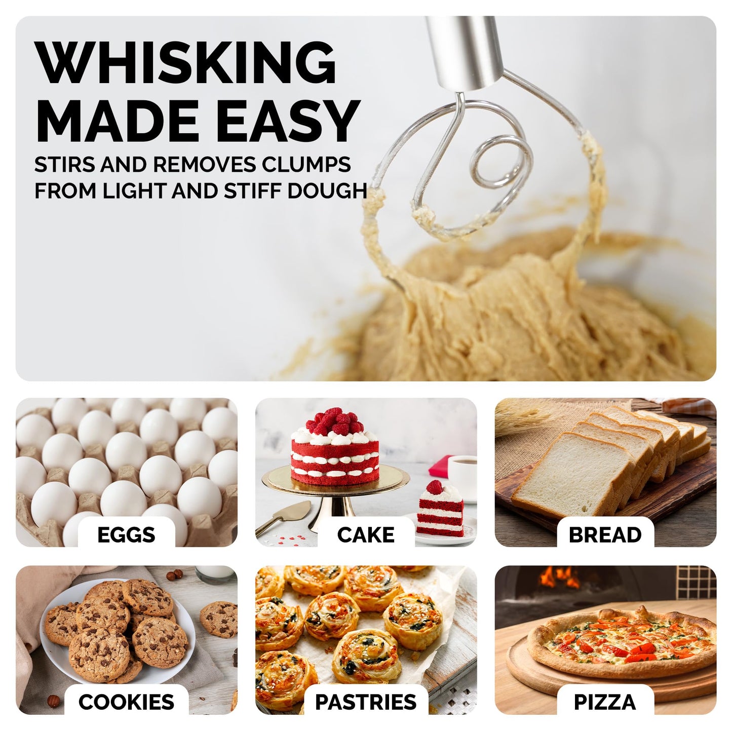 Zulay Kitchen 13-Inch Danish Dough Whisk - Wooden Danish Whisk for Dough with Stainless Steel Dough Hook - Traditional Dutch Whisk - Bread Whisk for Sourdough, Pizza, Pastry, Cake Batter