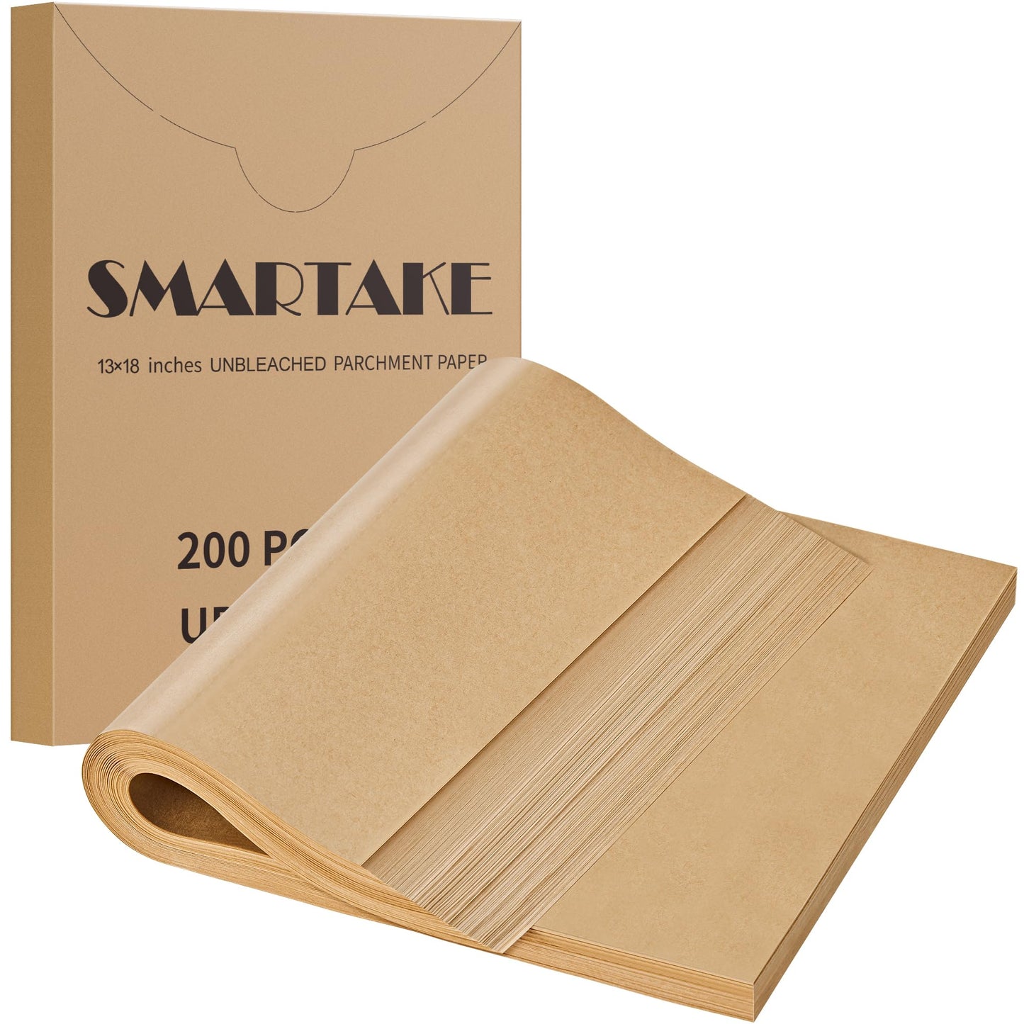 SMARTAKE 200 Pcs Parchment Paper Baking Sheets, 12x16 Inches Non-Stick Precut Baking Parchment, Perfect for Baking Grilling Air Fryer Steaming Bread Cup Cake Cookie and More (Unbleached)