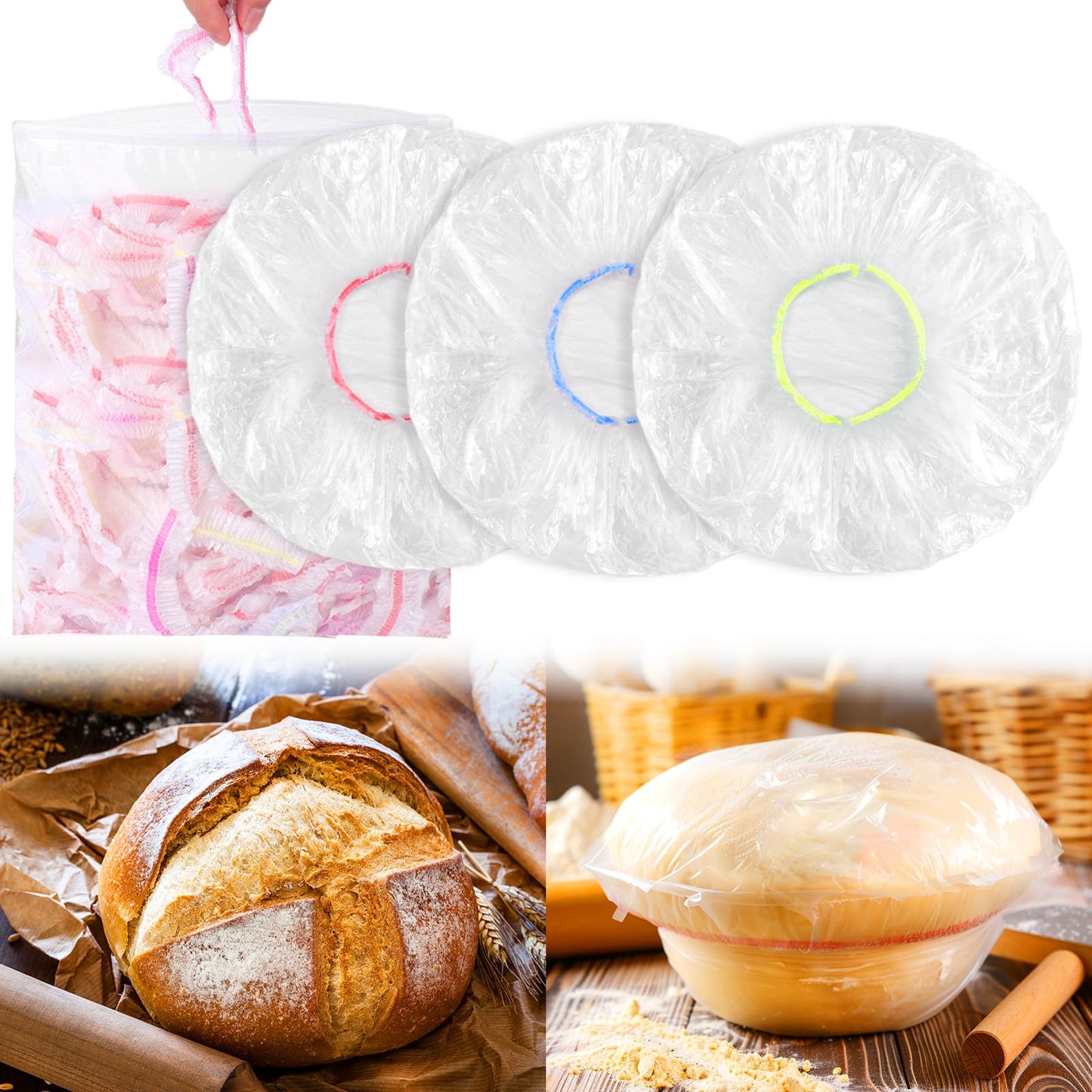 100PCS Bowl Covers for Bread Proofing, Reusable Elastic Sourdough Bread Baking Supplies, Plastic Bowl Covers for Bread Rising, Stretchable Plastic Wrap for Storage Containers