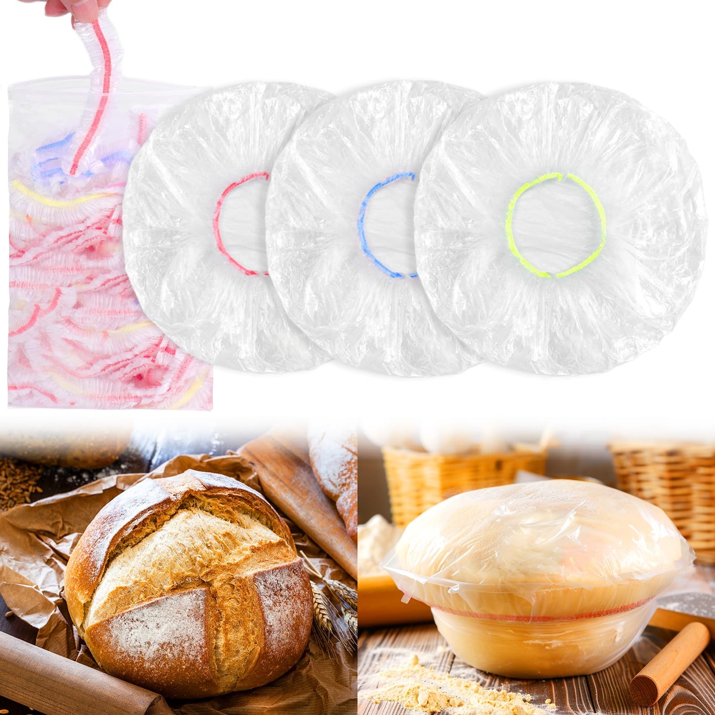 100PCS Bowl Covers for Bread Proofing, Reusable Elastic Sourdough Bread Baking Supplies, Plastic Bowl Covers for Bread Rising, Stretchable Plastic Wrap for Storage Containers