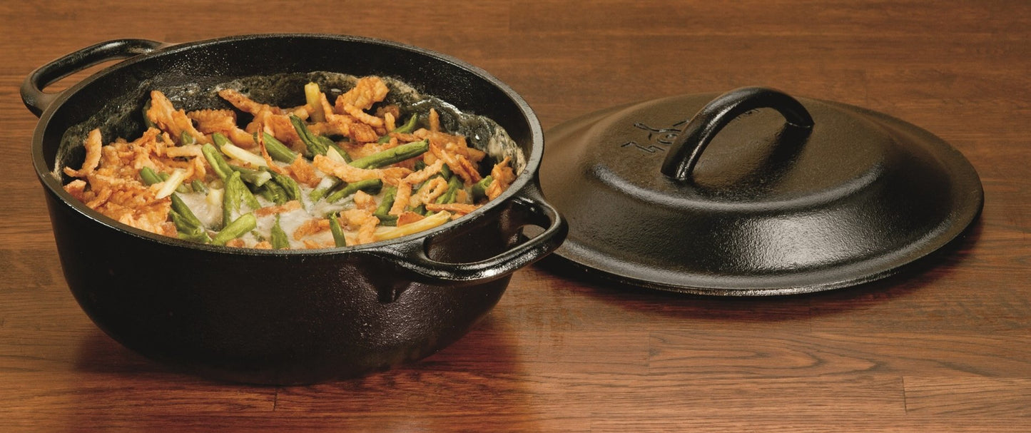 Lodge Pre-Seasoned Cast Iron Double Dutch Oven With Loop Handles, 5 qt