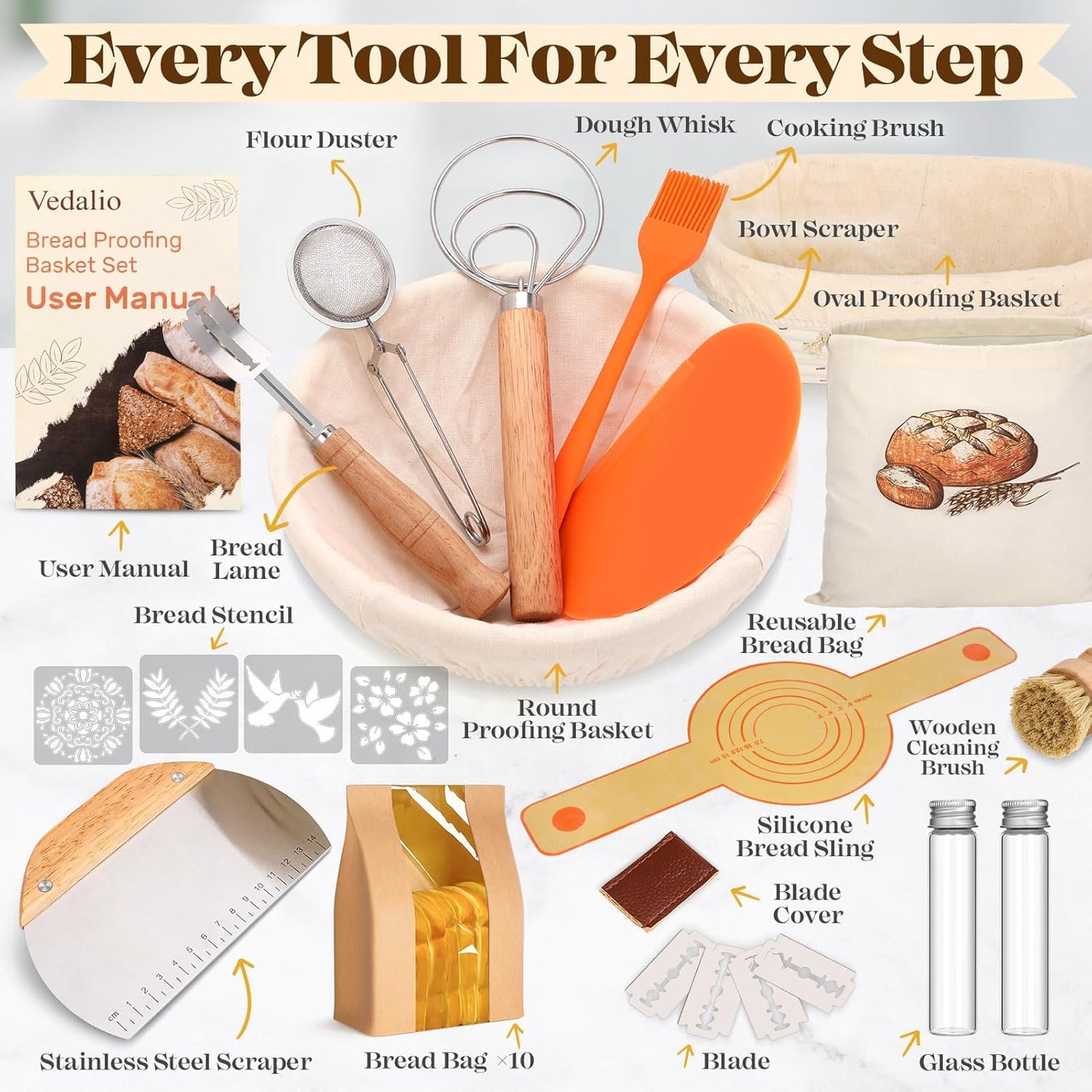 Sourdough Bread Baking Supplies, Bread Baking Supplies, Sourdough Starter Kit, Sourdough Kit, Bread Making Tools Kit, Bread Proofing Basket, Sourdough Proofing Basket, Gifts for Sourdough Bread Bakers