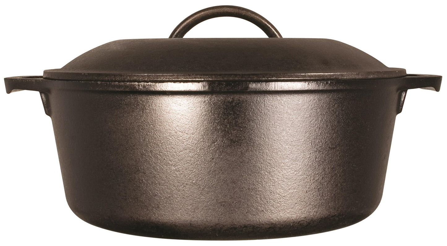 Lodge Pre-Seasoned Cast Iron Double Dutch Oven With Loop Handles, 5 qt