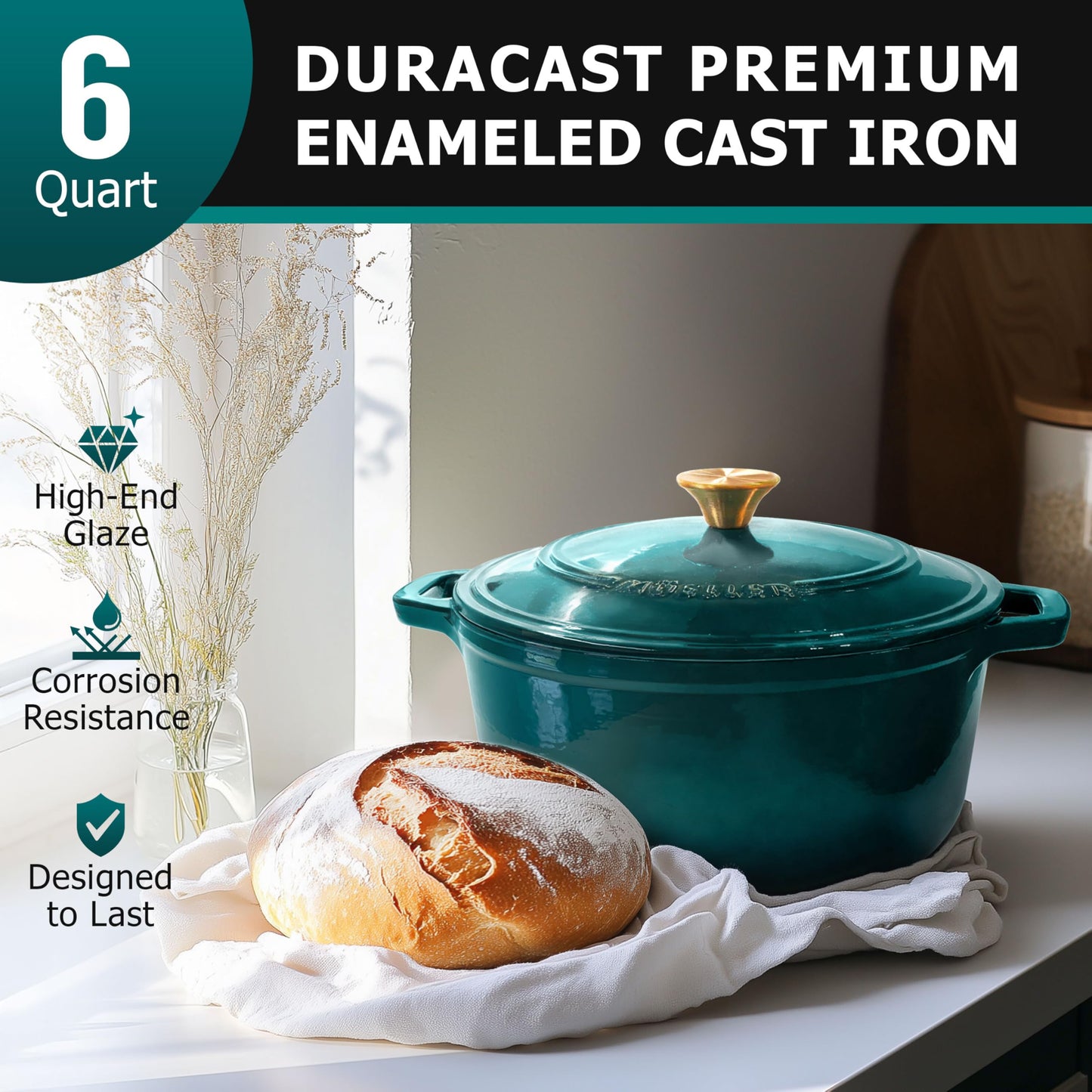 Mueller DuraCast 6Qt Enameled Cast Iron Dutch Oven – Durable & Versatile