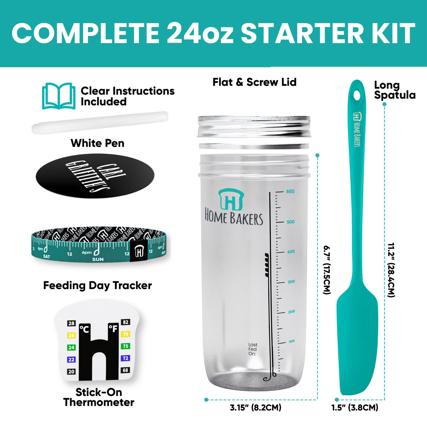 Premium Sourdough Starter Kit – 24oz Glass Jar with Feeding Tracker, Thermometer, Scraper & Airtight Lid for Artisan Bread